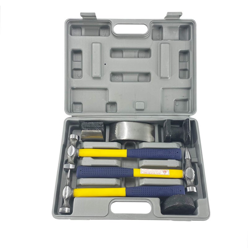 TEXALAN(R 7 PC Auto Body Fender Repair Tool Hammer & Dolly Set Dent Bender Fiberglass Handle Plastic case USA - Image 1